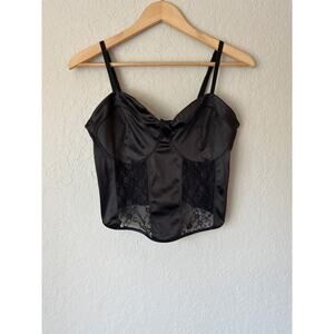 H&M Divided🌿 Black Satin Crop Top Cami Tank Women’s Size Large Y2K 90s Style